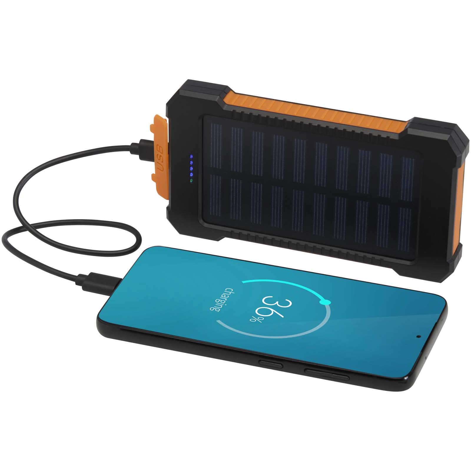 Altair wytrzymały powerbank o pojemności 5000 mAh i mocy 10 W, wykonany z tworzyw sztucznych pochodzących z recyklingu, z wbudowaną latarką P123364C