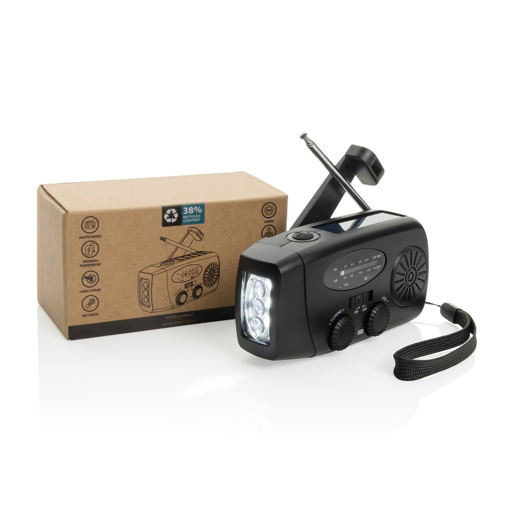Radio survivalowe AM/FM, power bank 1800 mAh, latarka RescueWave P130425X