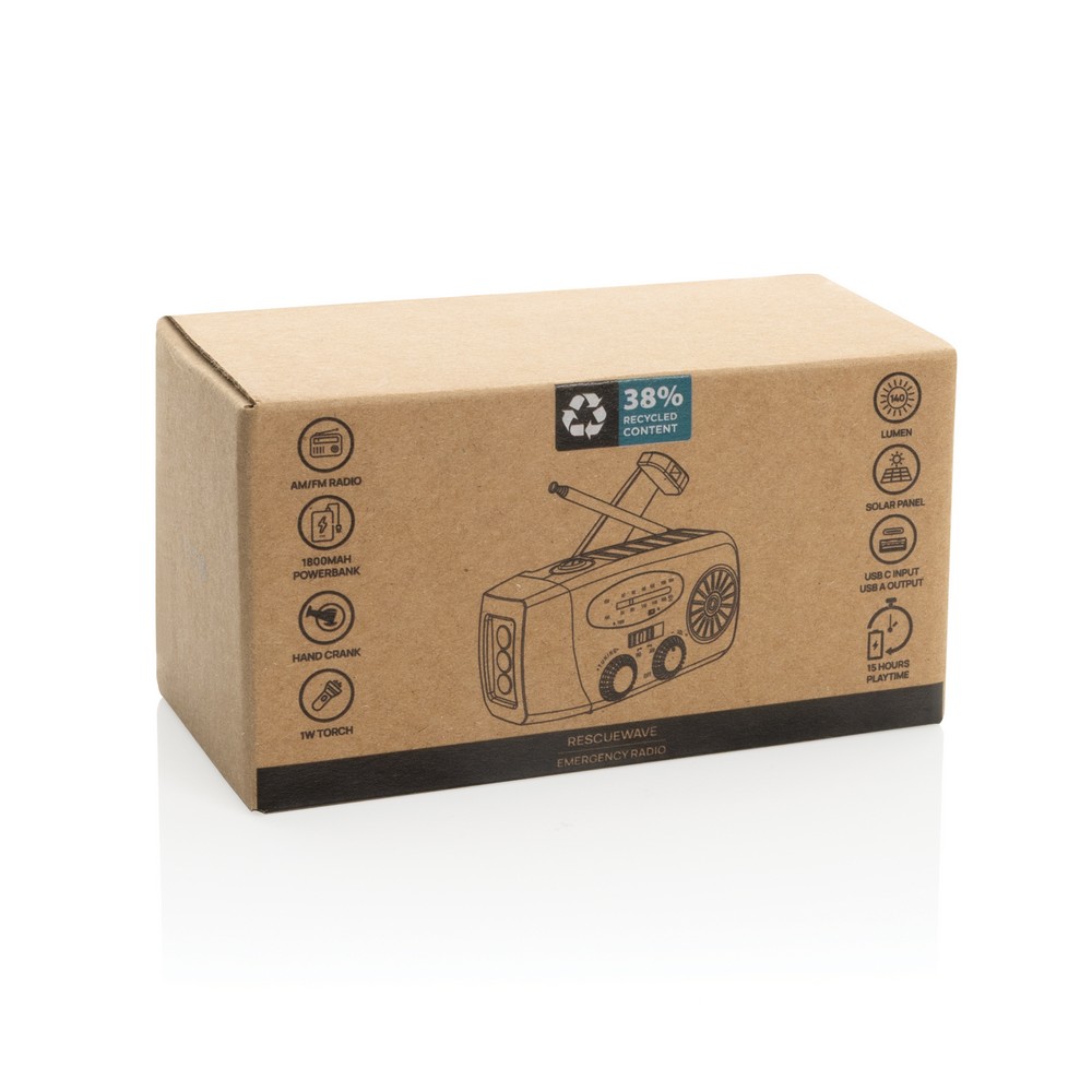 Radio survivalowe AM/FM, power bank 1800 mAh, latarka RescueWave P130425X