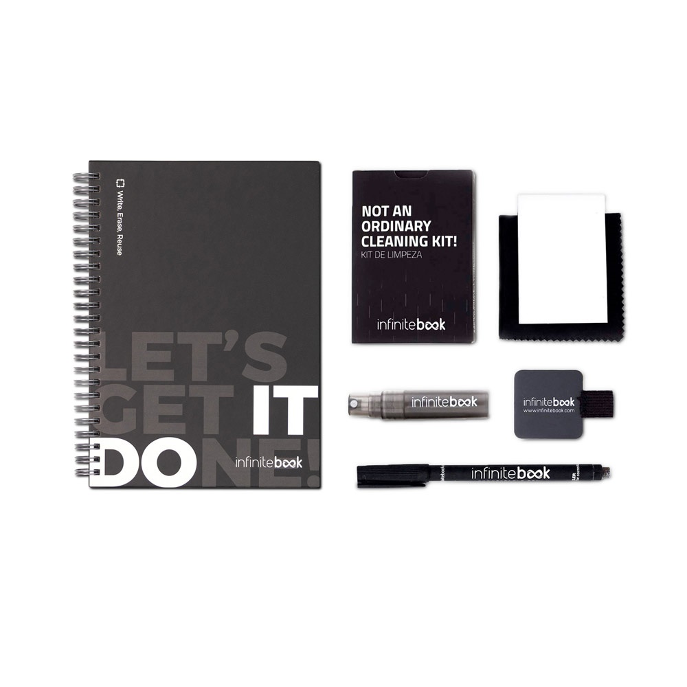 STARTER KIT INFINITEBOOK. Zestaw „Infinitebook” w twardej oprawie, 1 zestaw do czyszczenia, 1 marker i 1 uchwyt na długopis P134494S