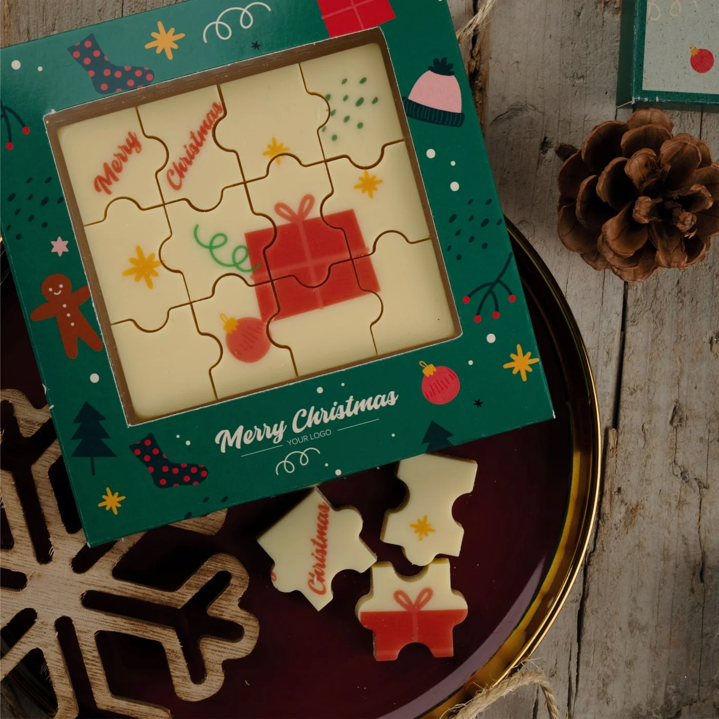 ZESTAW CZEKOLADEK Z NADRUKIEM PUZZLE 12 SZTUK Xmas P137378Z