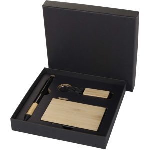 Minka zestaw upominkowy zawierający długopis wykonany z aluminium z recyklingu z certyfikatem RCS, łańcuch do kluczy oraz ramka na kartę RFID P137481C PFC-10633706