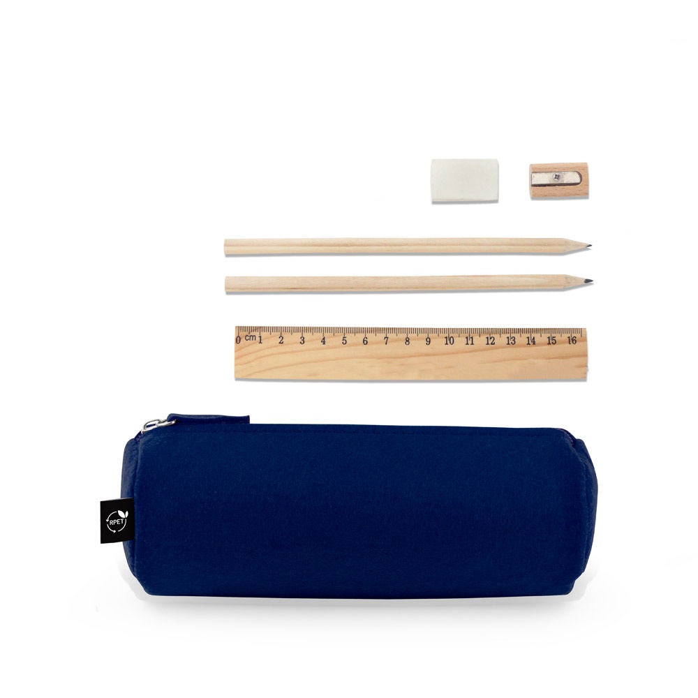 NOMAD. Wielofunkcyjne etui z filcu pochodzącego z recyklingu (100% rPET) z linijką, ołówkami, gumką i temperówką P134756S granatowy