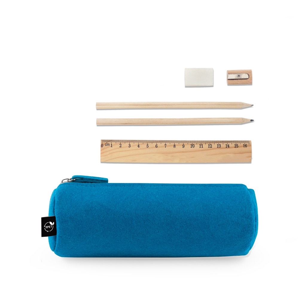 NOMAD. Wielofunkcyjne etui z filcu pochodzącego z recyklingu (100% rPET) z linijką, ołówkami, gumką i temperówką P134756S błękitny