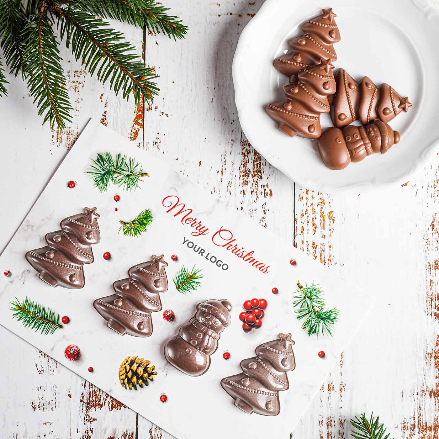 ZESTAW CZEKOLADEK ŚWIĄTECZNA KARTKA Z CHOINKAMI Xmas P137362Z