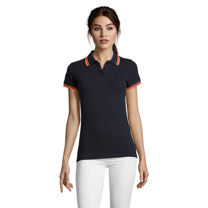 PASADENA damskie polo 200g P123567O french navy / neon orange