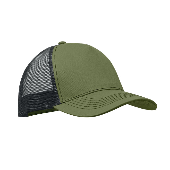Czapka trucker z 5 panelami P147667O zieleń wojskowa