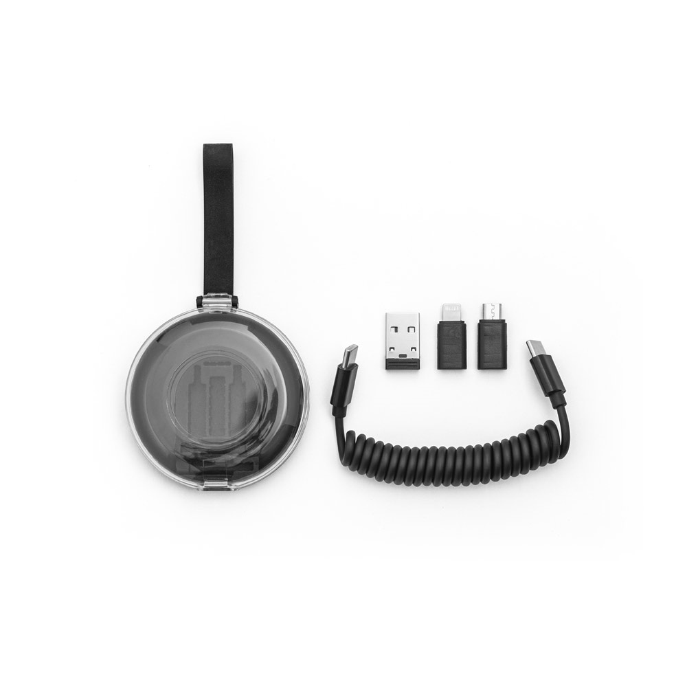 SHELDON. Kompaktowa obudowa z superszybkim spiralnym kablem ładującym i adapterami P145319S