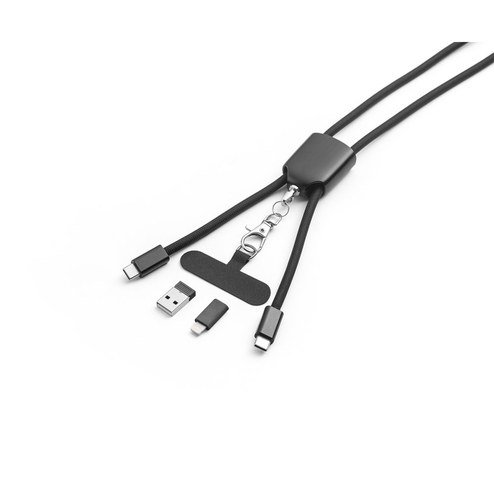 ZEWAIL. Smycz z dołączonym uchwytem na smartfona, kablem USB-C i różnymi adapterami z recyklingowanego ABS i recyklingowanego TPE P145322S ST-97194-103