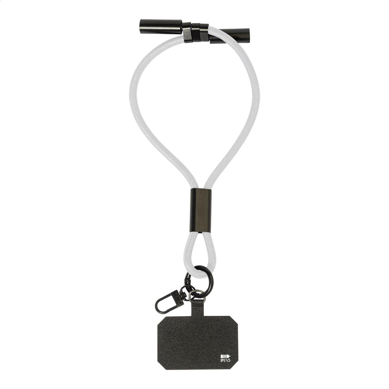 Smycz na nadgarstek, uchwyt na telefon, kabel 60W RPET CuffCharge P149769D AN-AP864134-W