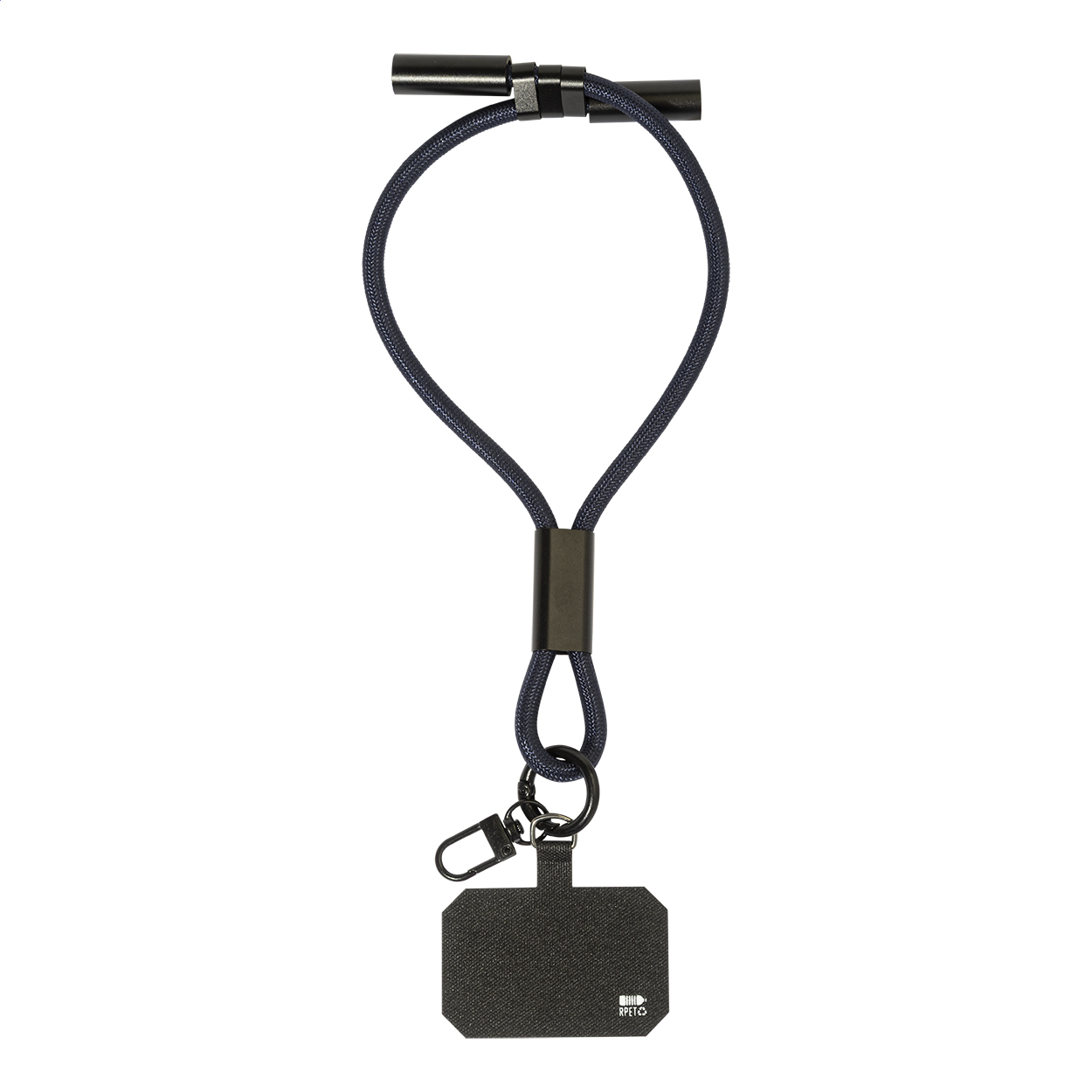 Smycz na nadgarstek, uchwyt na telefon, kabel 60W RPET P149769D ciemnoniebieski