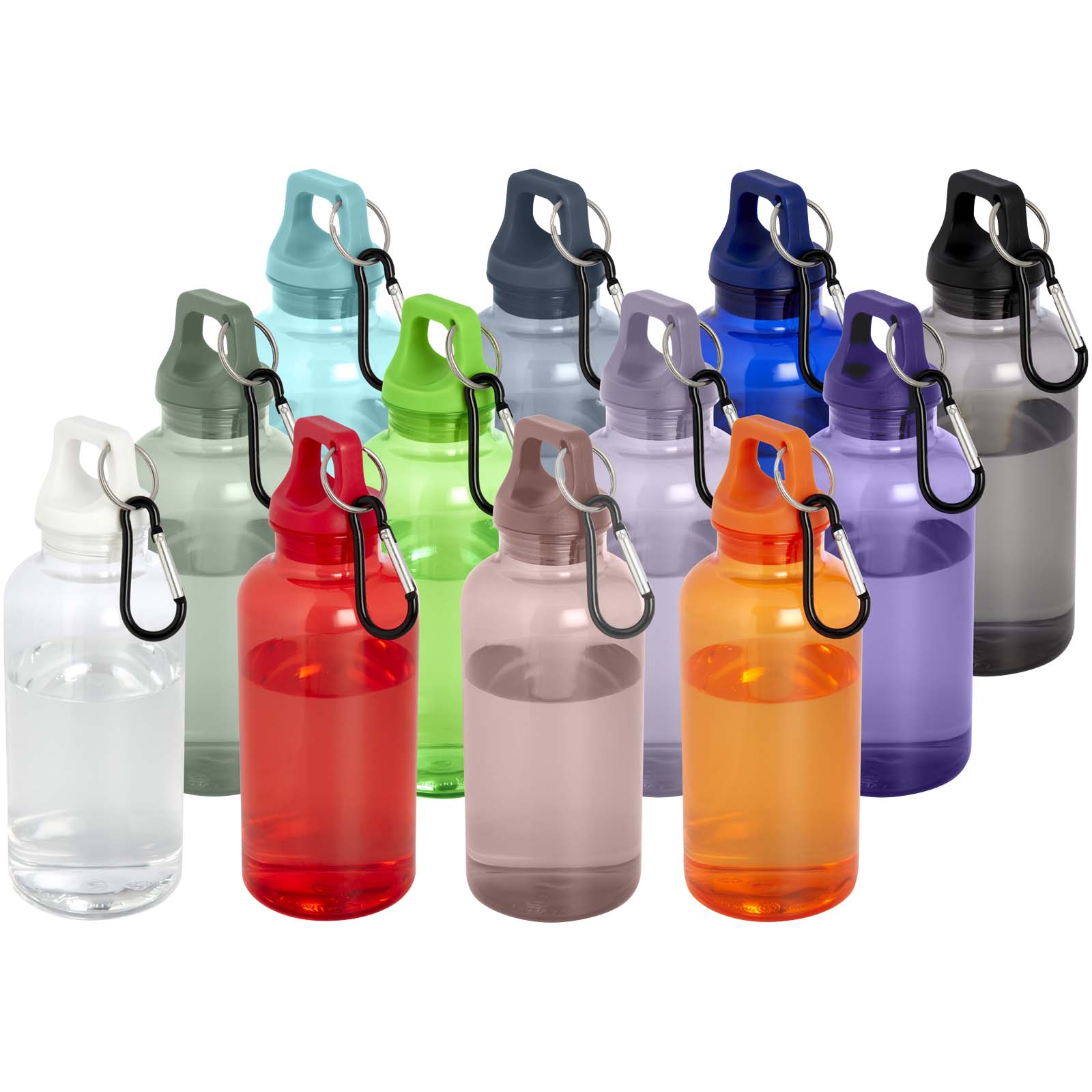 Oregon butelka na wodę o pojemności 400 ml z karabińczykiem wykonana z tworzyw sztucznych pochodzących z recyklingu z certyfi P076902C PFC-100778-W