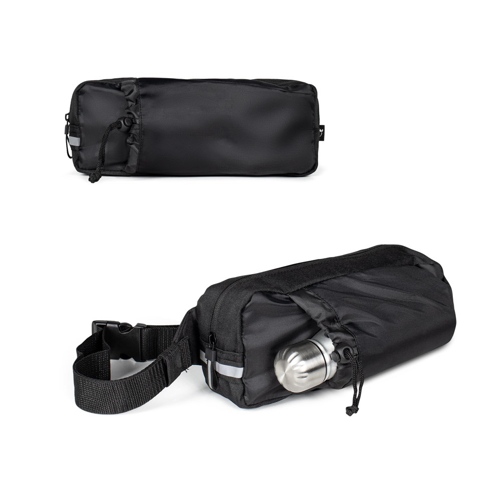 DELFOS POUCH SHINY. Torba biodrowa z 300D poliestru pochodzącego (błyszczące wykończenie) i 600D poliestru pochodzącego z elementami odblaskowymi P152770S ST-92091A-103