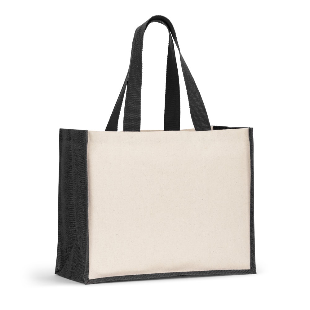 HELSINQUE COLOUR. Torba płócienna (320 g/m²), z dnem i bokami z laminowanej juty (350 g/m²) w kolorach P145068S czarny