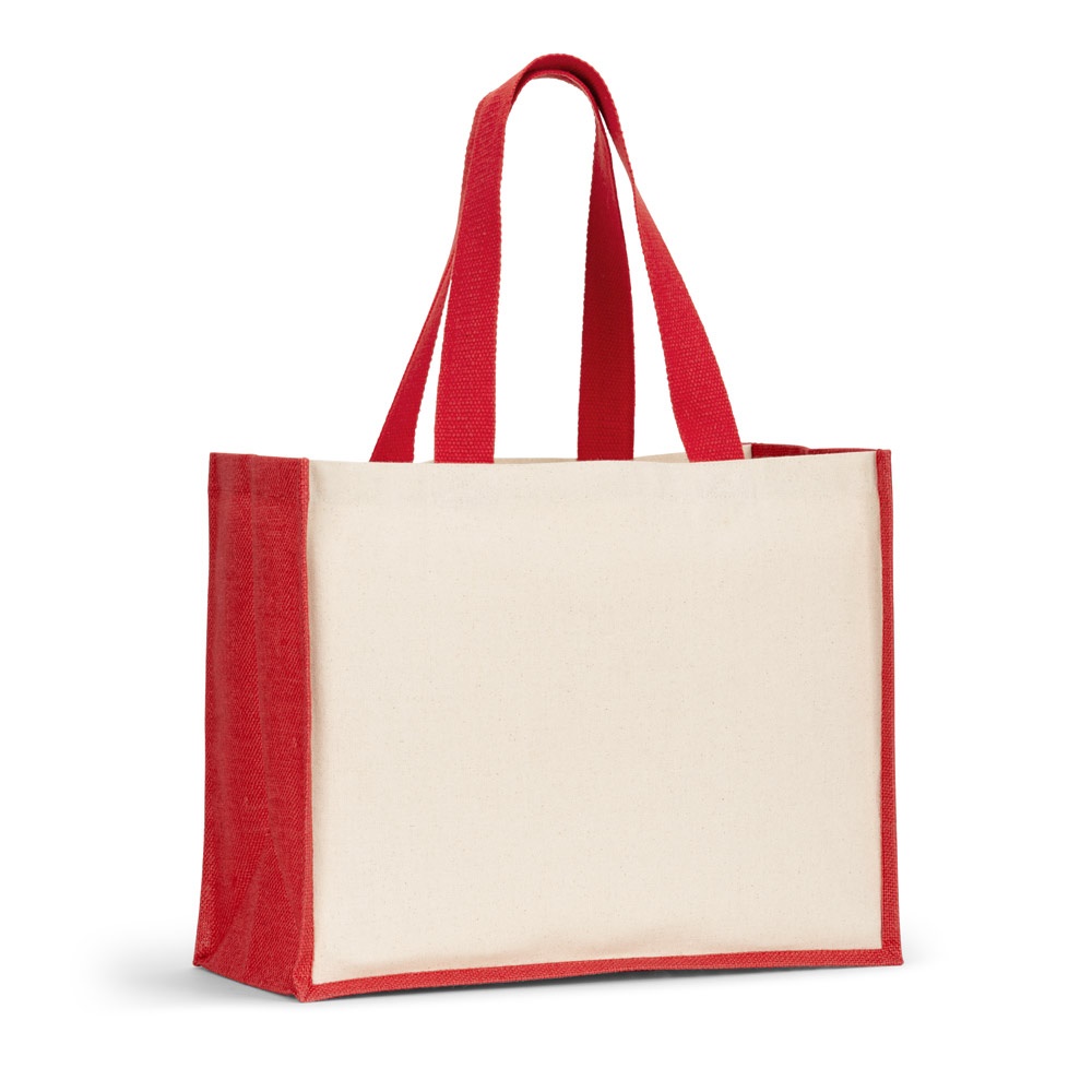 HELSINQUE COLOUR. Torba płócienna (320 g/m²), z dnem i bokami z laminowanej juty (350 g/m²) w kolorach P145068S czerwony