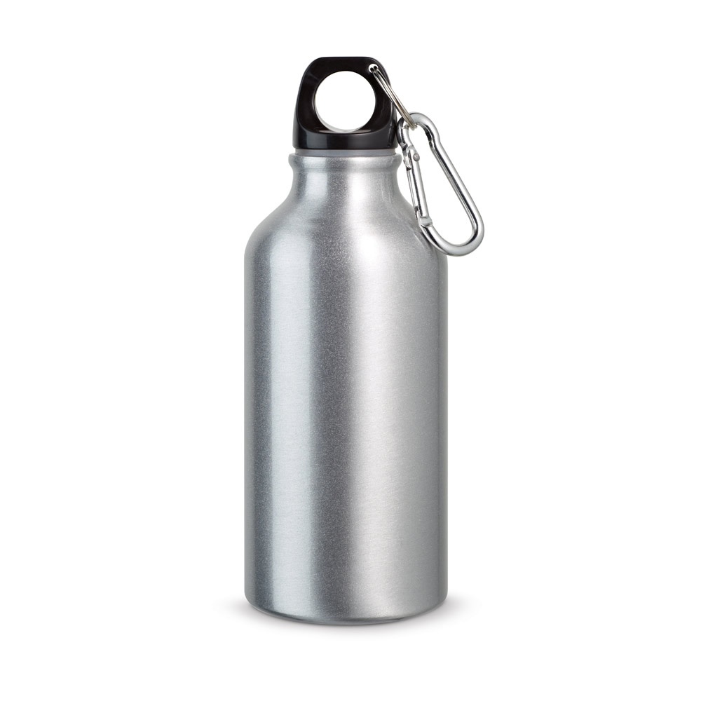 LANDSCAPE S. Aluminiowa butelka sportowa z karabińczykiem 400 ml P037266S satynowy srebrny