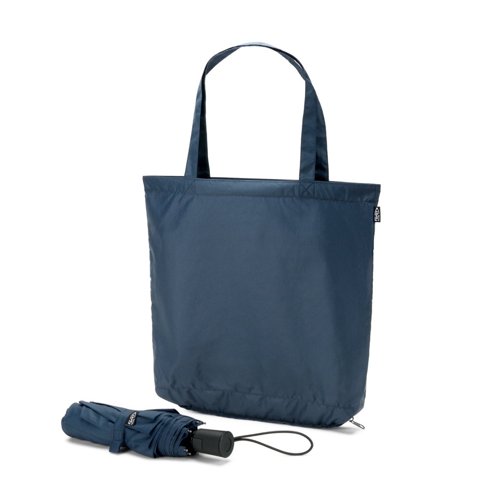 SKYLAR. Parasol 2 w 1 z torbą na zakupy z poliestru z recyklingu w zestawie P083180S granatowy