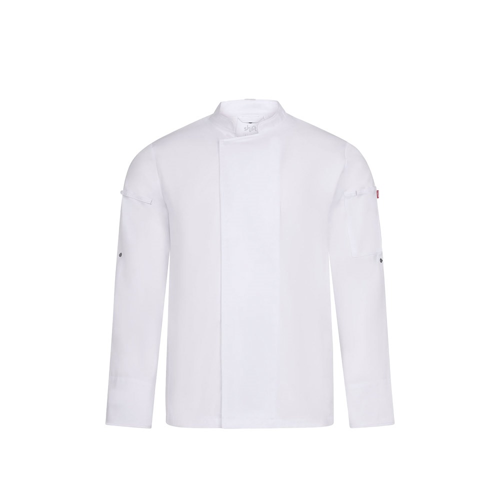 VL AGNI. Kurtka kucharska unisex (190 g/m²) z bawełny (35%) i poliestru z recyklingu (65%) P153747S biały