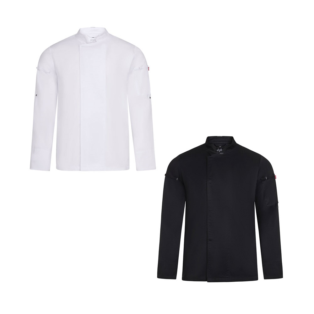 VL AGNI. Kurtka kucharska unisex (190 g/m²) z bawełny (35%) i poliestru z recyklingu (65%) P153747S ST-36161-W