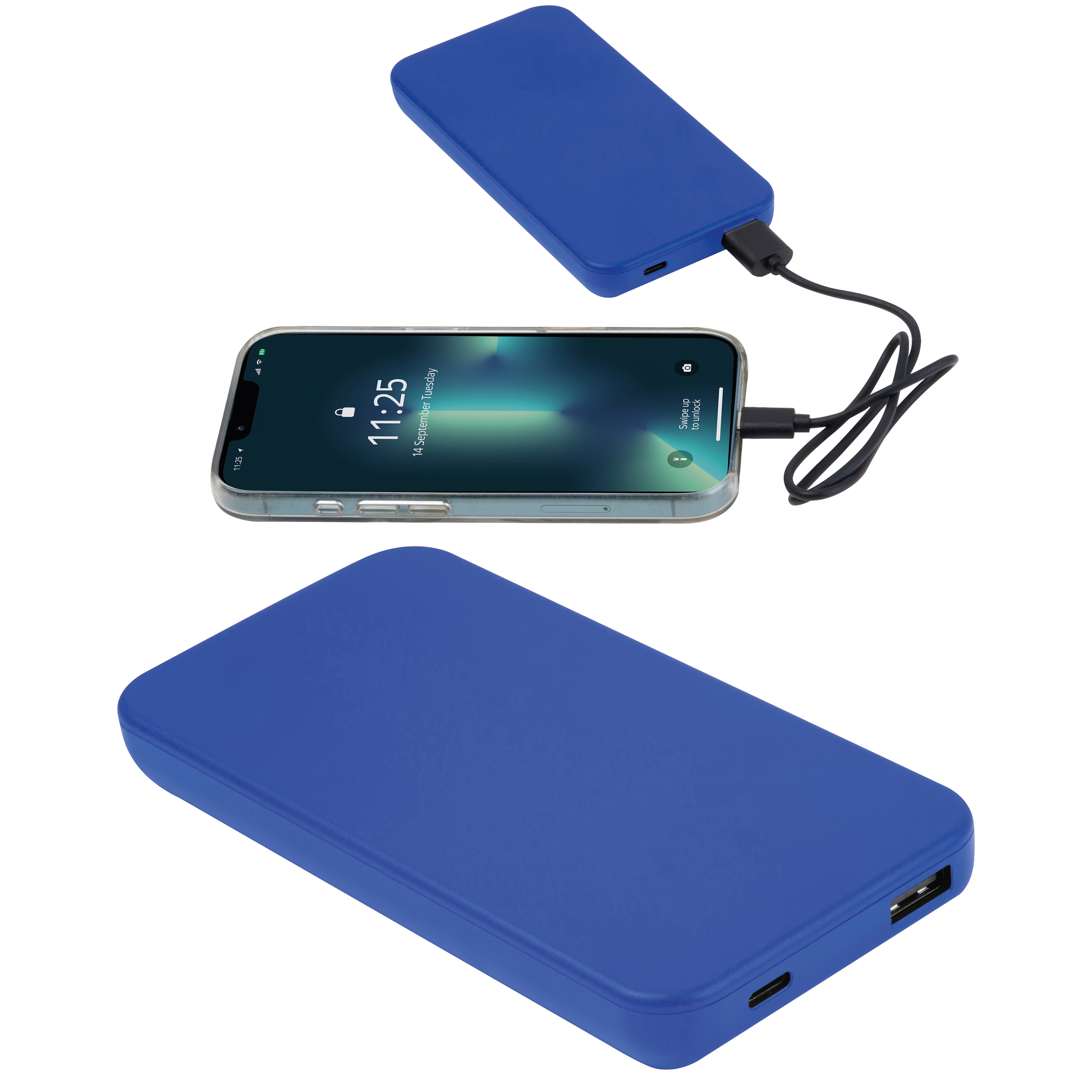 Power bank z ABS z recyklingu 10000 mAh PRESTON P154086K niebieski Power bank z ABS z recyklingu 10000 mAh PRESTON P154086K niebieski