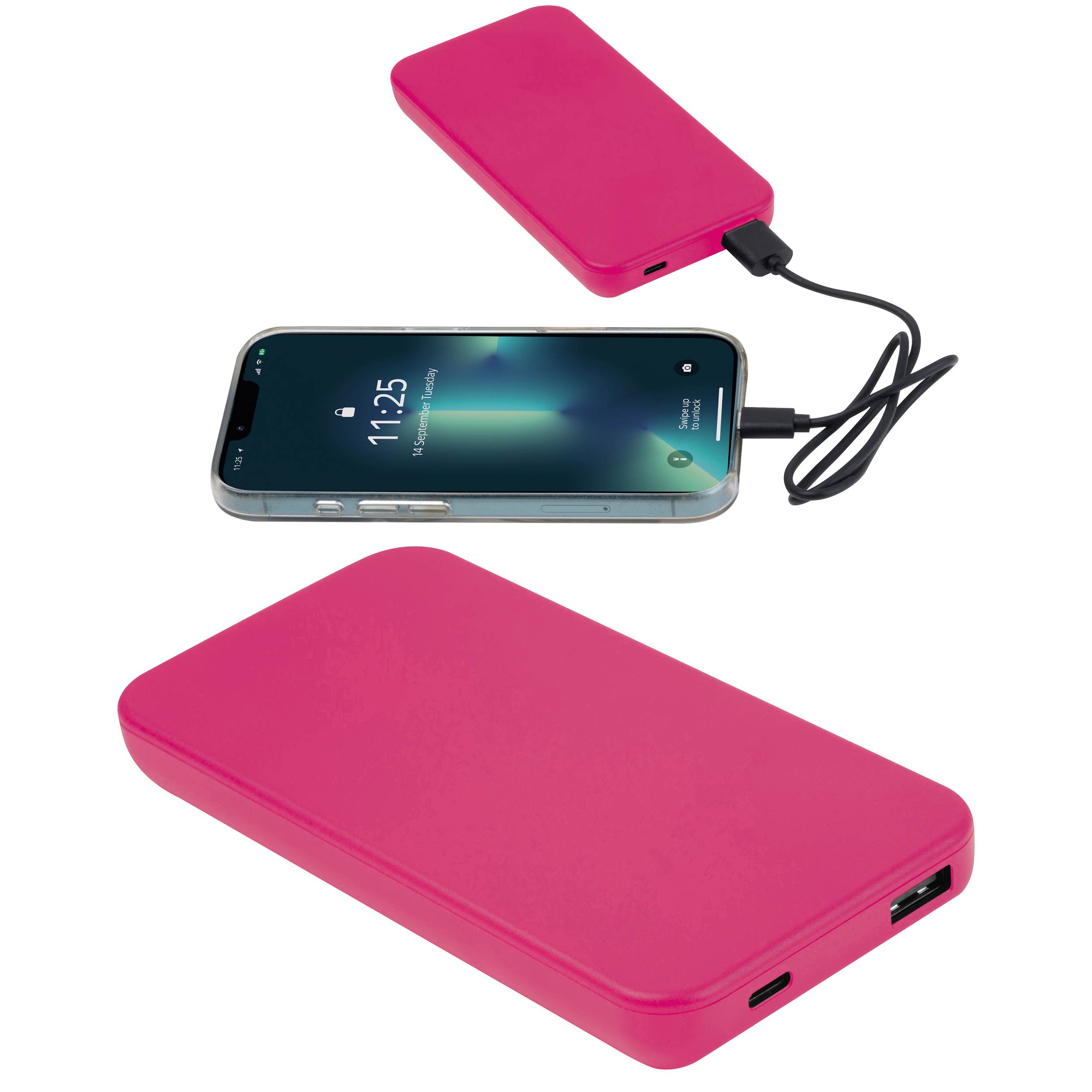 Power bank z ABS z recyklingu 10000 mAh PRESTON P154086K różowy Power bank z ABS z recyklingu 10000 mAh PRESTON P154086K różowy
