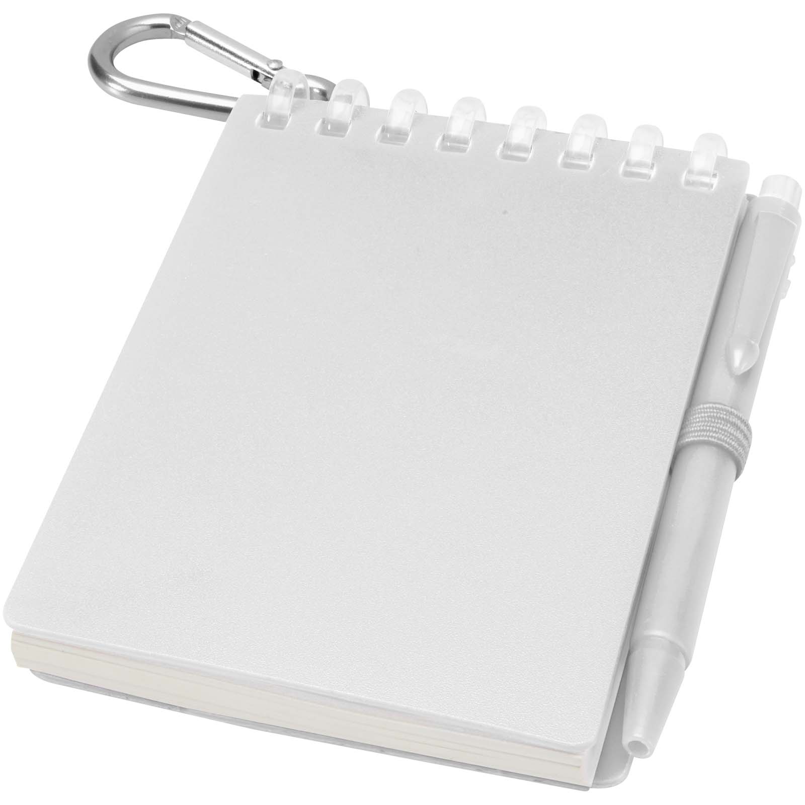 Lig Mini outdoorowy zestaw z notatnikiem w miękkiej okładce z tworzyw sztucznych pochodzących z recyklingu i długopisem (nieb P148797C przezroczysty