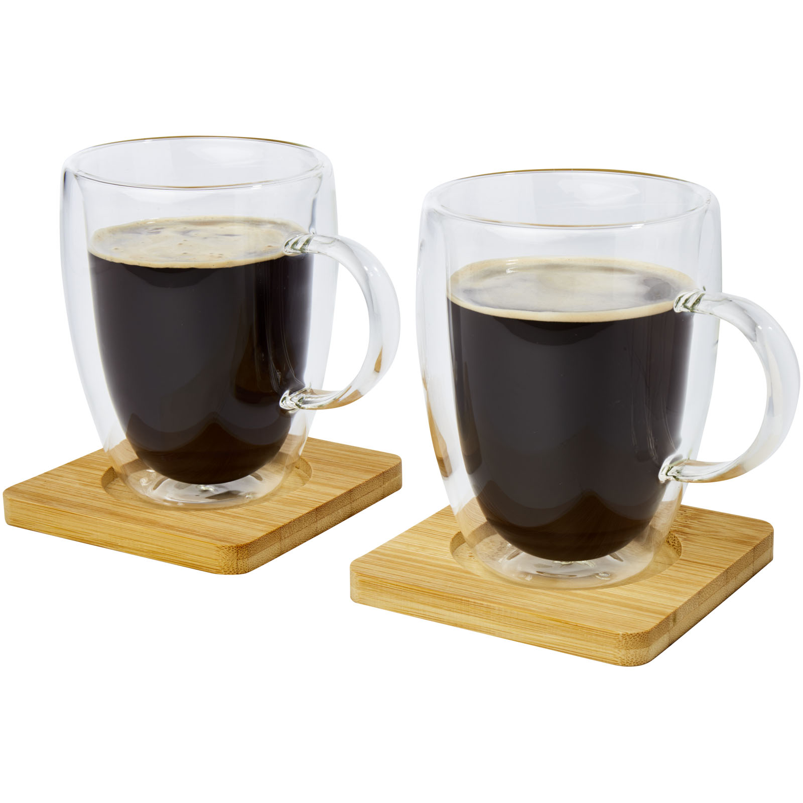 Manti 2 sztuki, kubek szklany z podwójną ścianką o pojemności 350 ml z bambusową podkładką P075656C