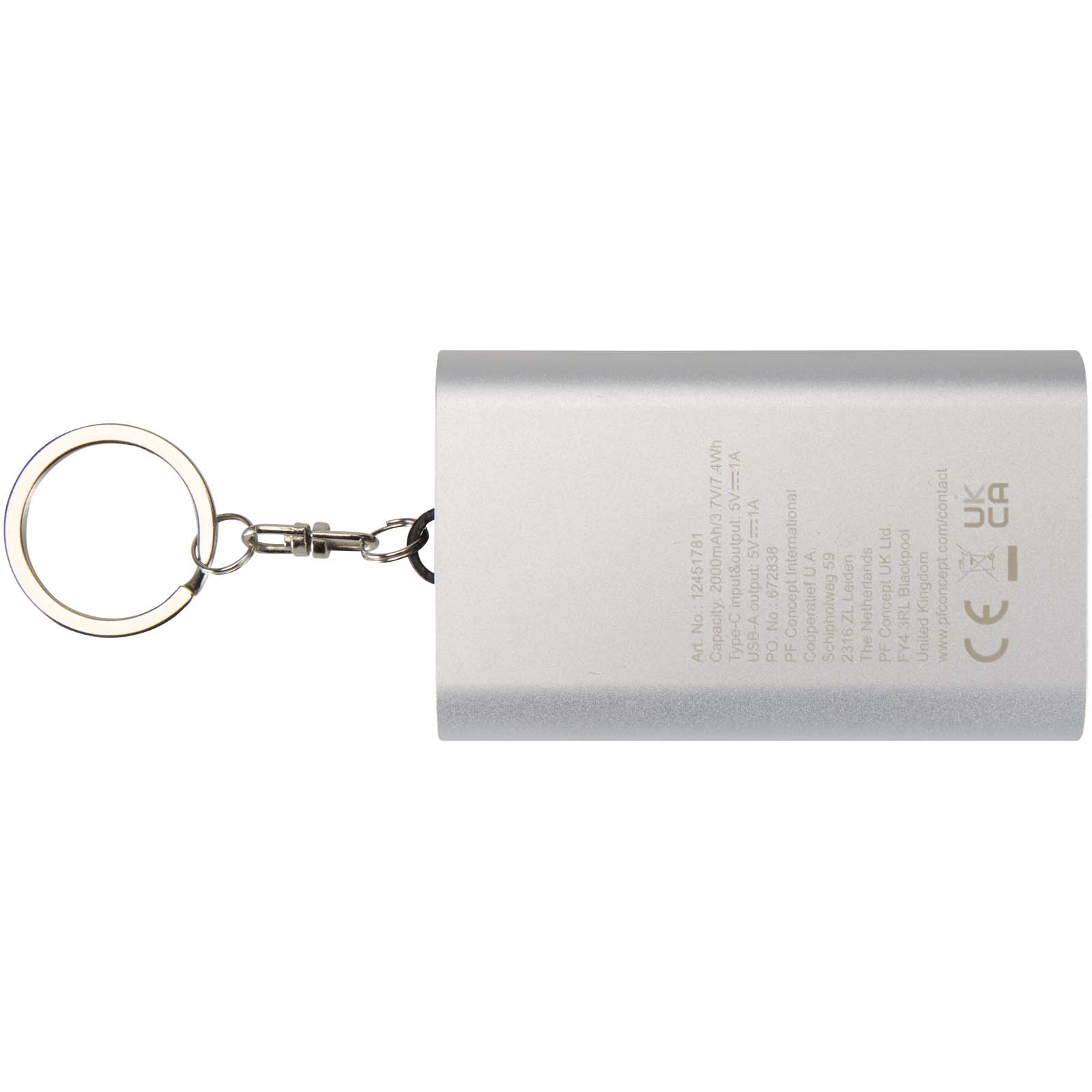 Arcturus powerbank o pojemności 2000 mAh z recyklingowanego aluminium z brelokiem P156900C