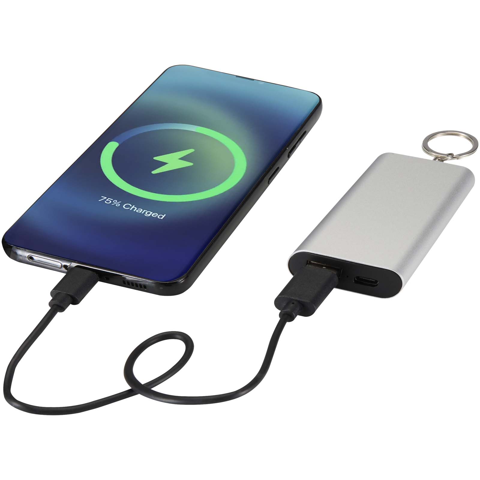 Arcturus powerbank o pojemności 2000 mAh z recyklingowanego aluminium z brelokiem P156900C