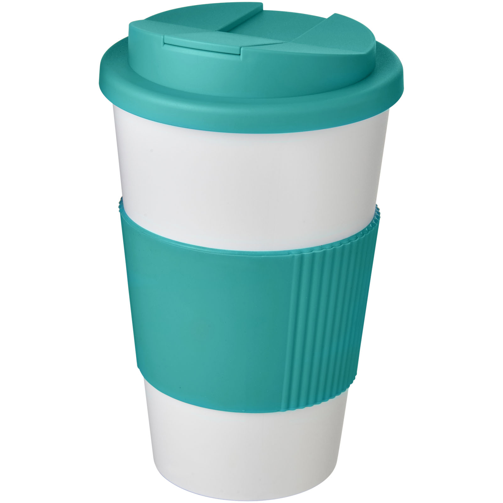 Kubek Americano® 350 ml z uchwytem i pokrywką chroniącą przed rozlaniem P072775C biały / morski