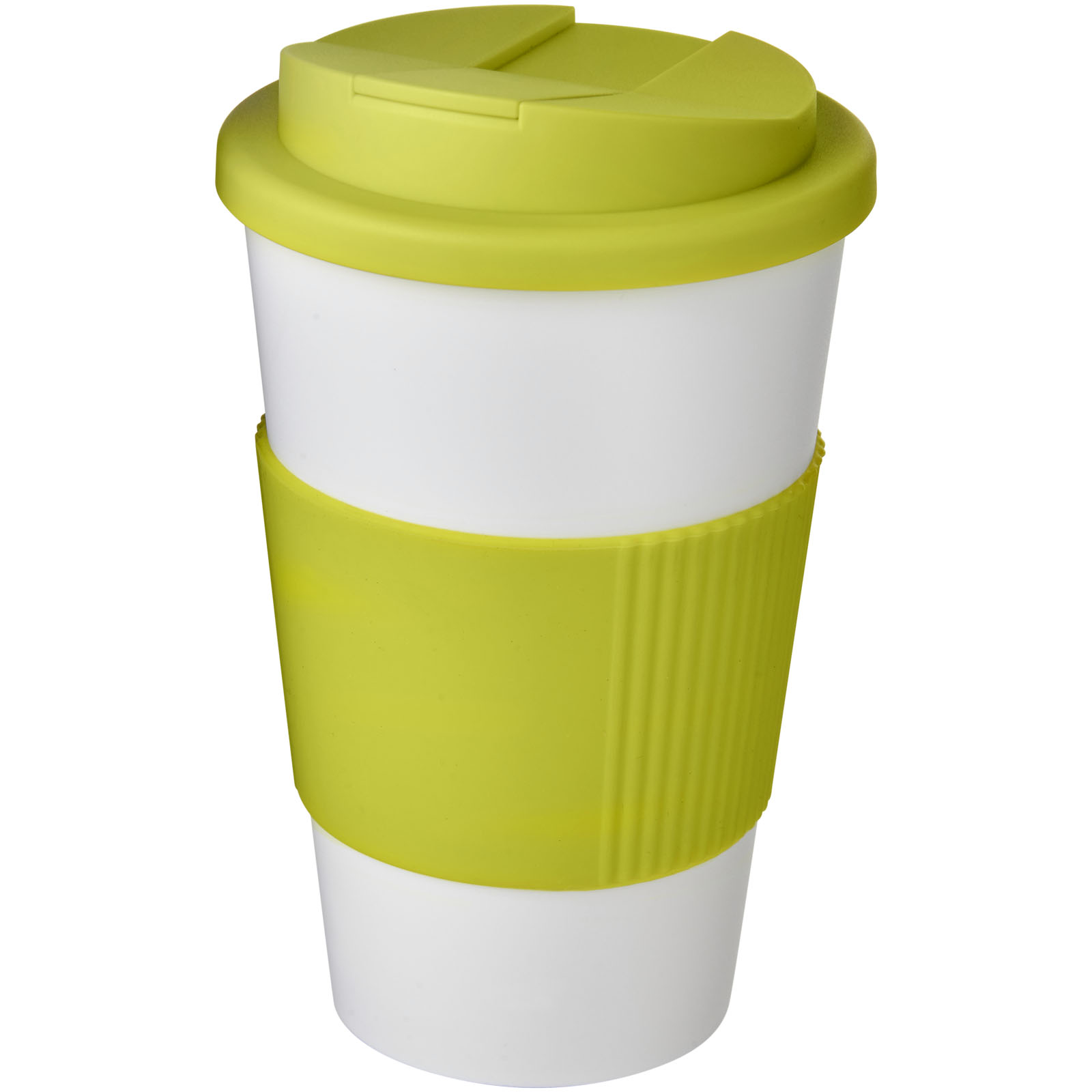 Kubek Americano® 350 ml z uchwytem i pokrywką chroniącą przed rozlaniem P072775C biały / limonka