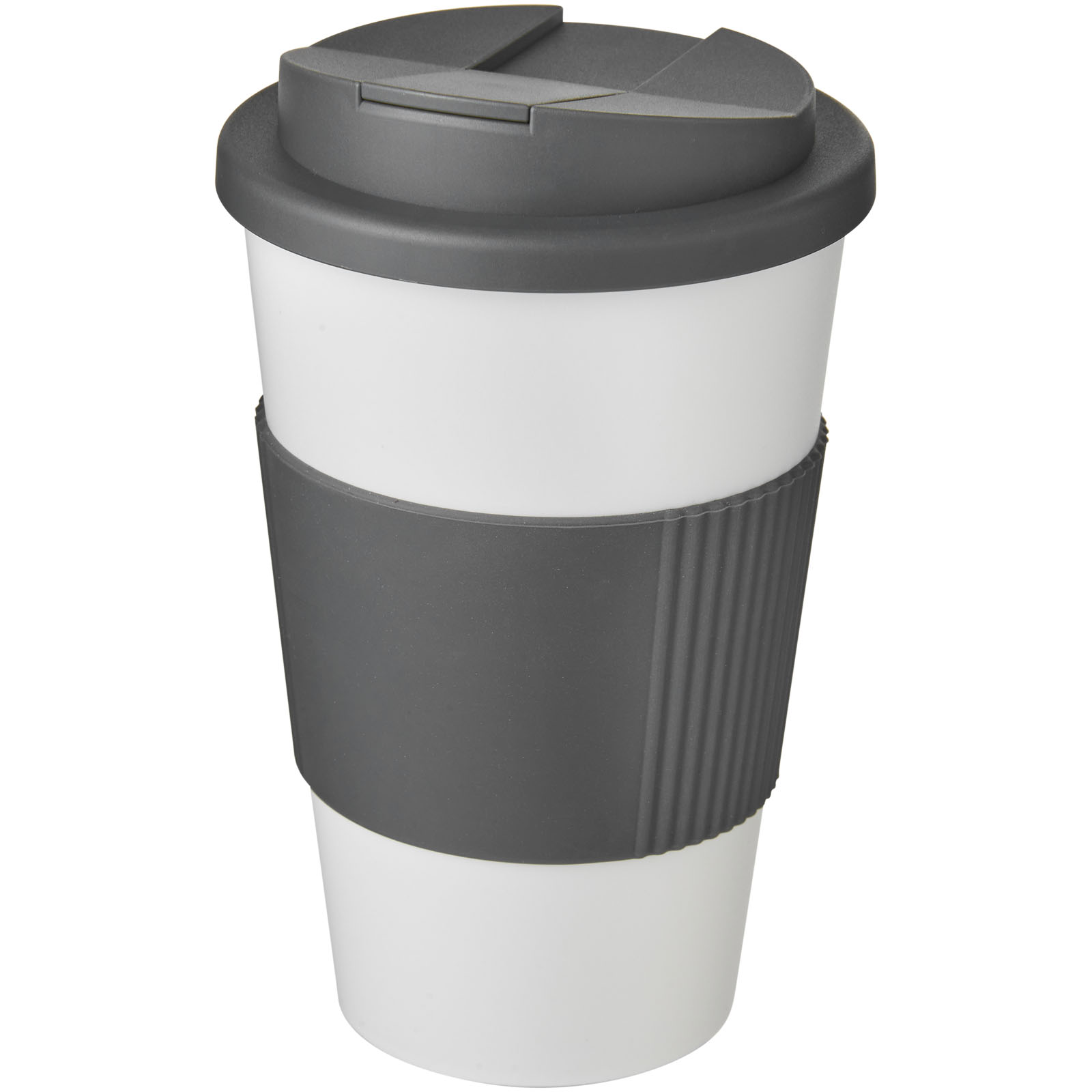 Kubek Americano® 350 ml z uchwytem i pokrywką chroniącą przed rozlaniem P072775C biały / szary