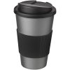 Kubek Americano® 350 ml z uchwytem i pokrywką chroniącą przed rozlaniem P072775C srebrny / czarny
