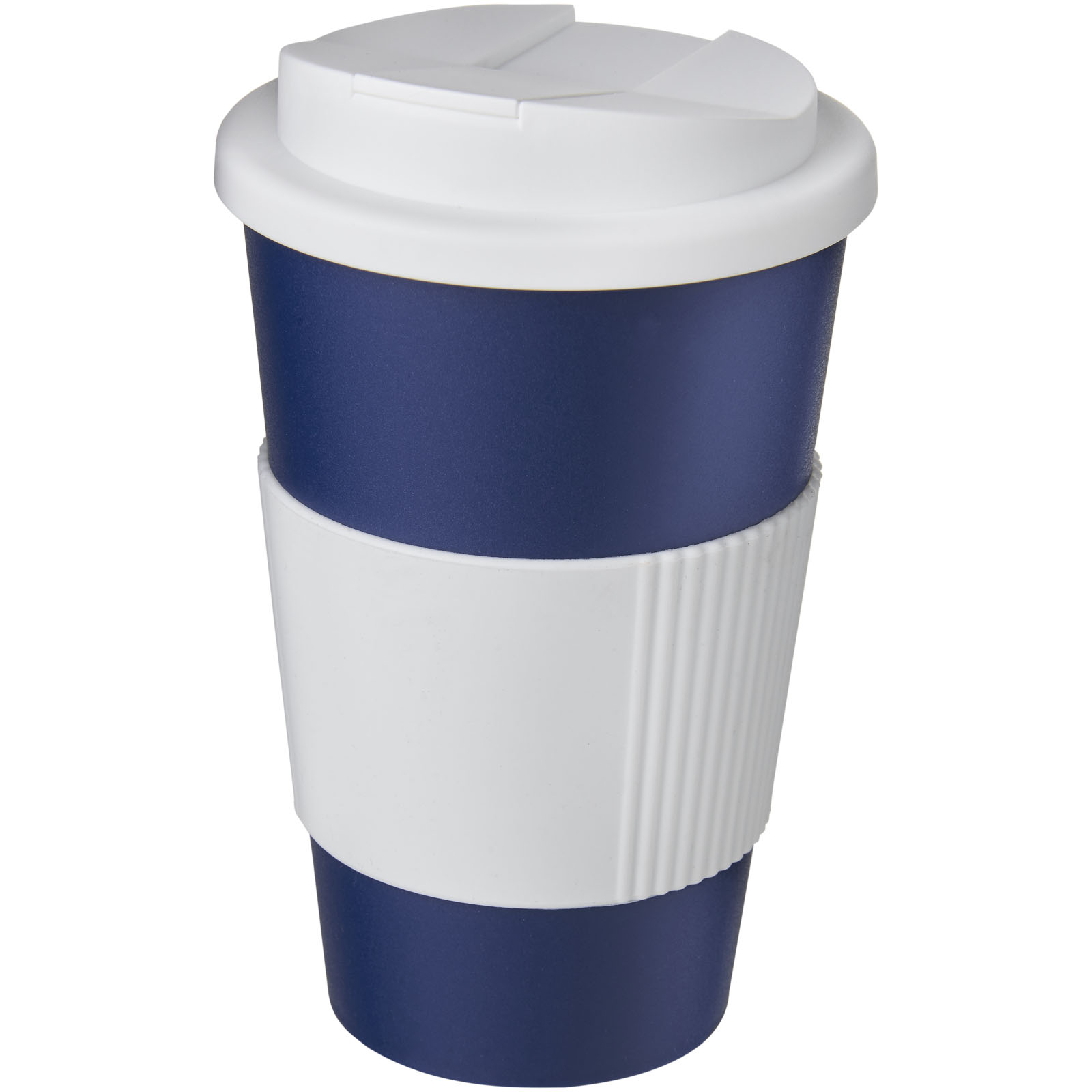 Kubek Americano® 350 ml z uchwytem i pokrywką chroniącą przed rozlaniem P072775C niebieski / biały