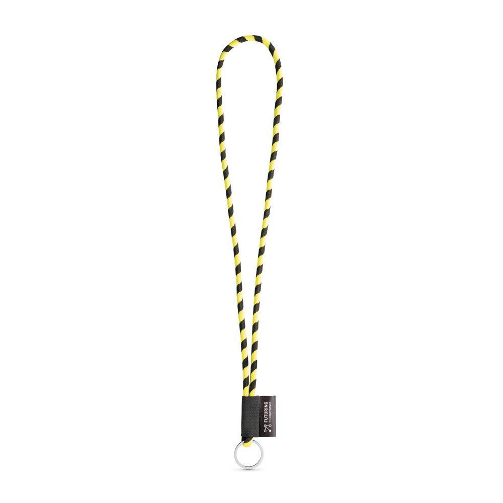 SET Lanyard TUBE Long (Ø 7 mm) z kółkiem Ø 32 mm P054633S fluorescencyjny żółty / czarny