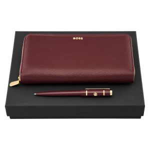 Zestaw HUGO BOSS Bordowy (długopis i portfel podróżny) P153570P 