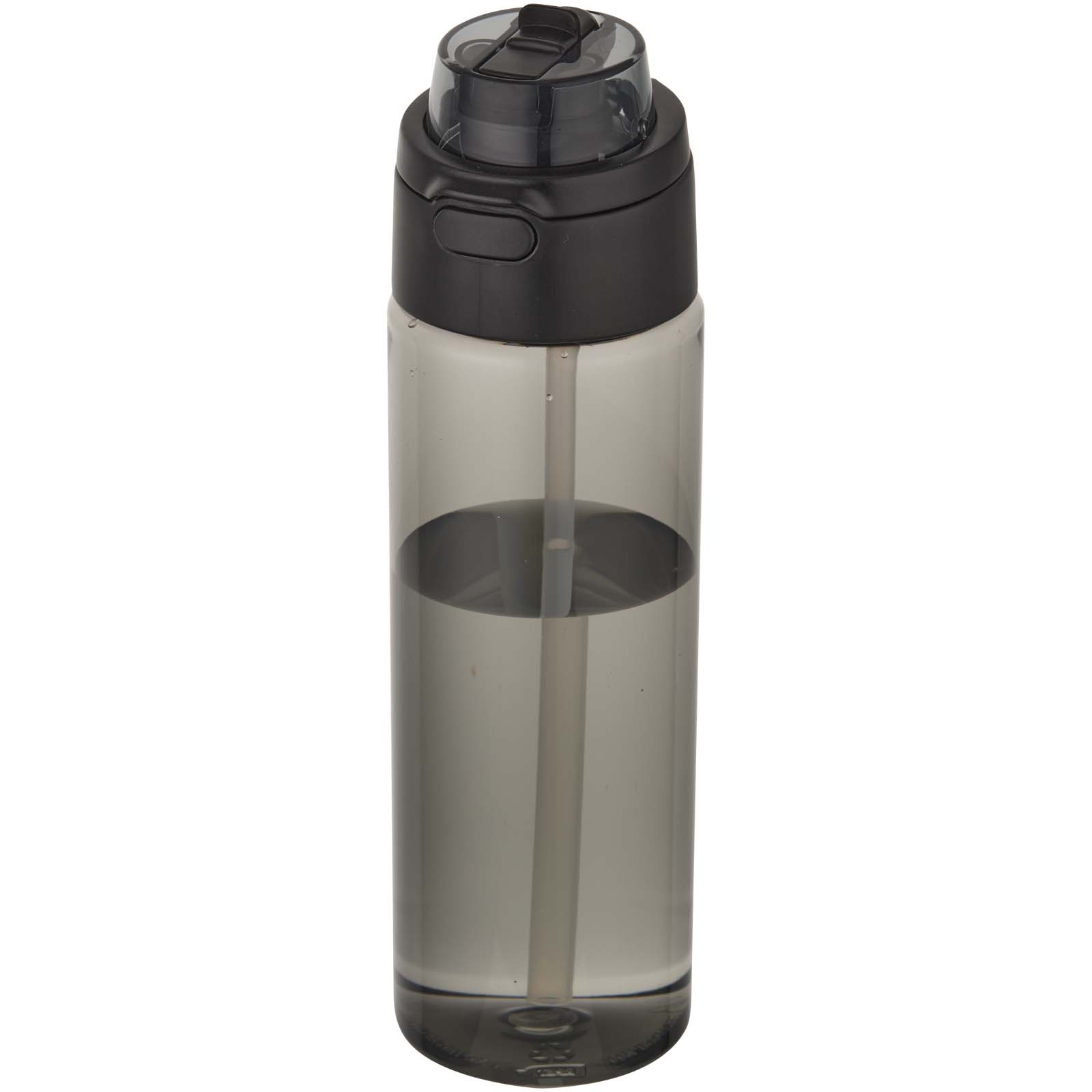 Bidon na wodę Theron o pojemności 700 ml, wykonany z tworzywa sztucznego pochodzącego z recyklingu (RCS), z pokrywką o podwój P179013C czarny