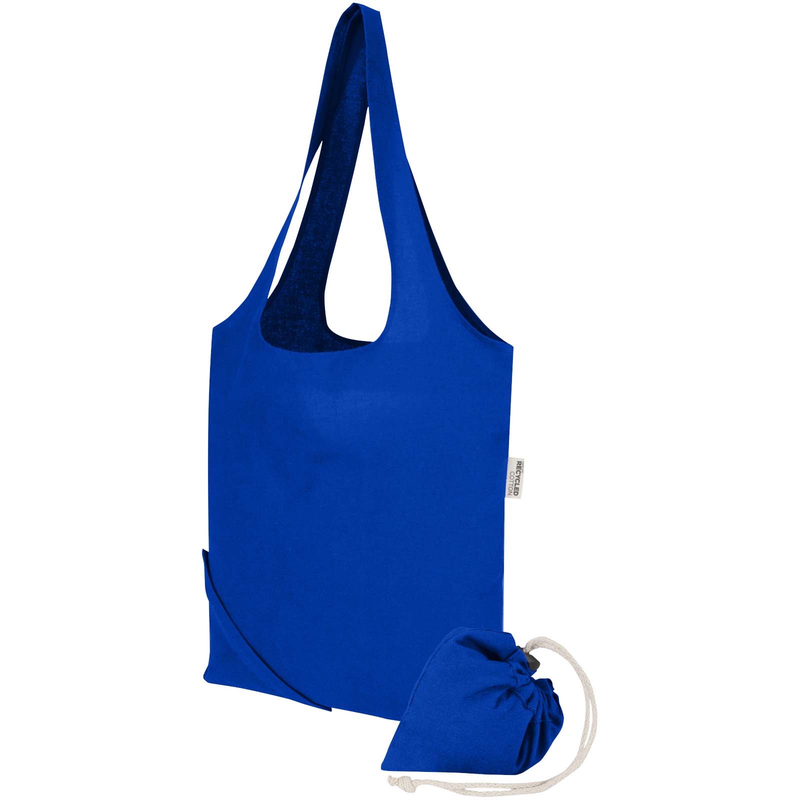 Madras Blend - torba na zakupy, wykonana z recyklingowanej baweły o gramaturze 140 g/m² posiadającej certyfikat GRS, składana P179052C królewski niebieski