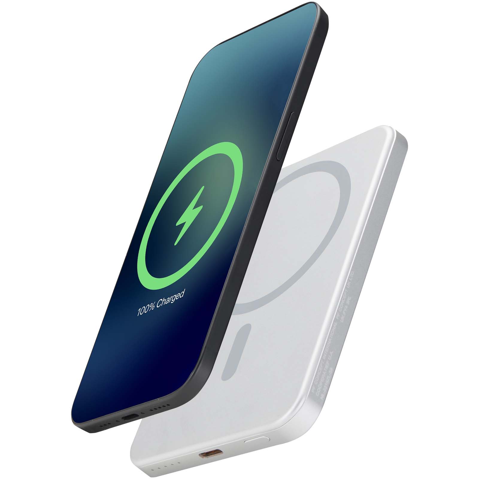 Powerbank Avis 5000 mAh z recyklingowanego aluminium posiadającego certyfikację RCS, z wbudowanym magnesem  P178870C PFC-124443-W