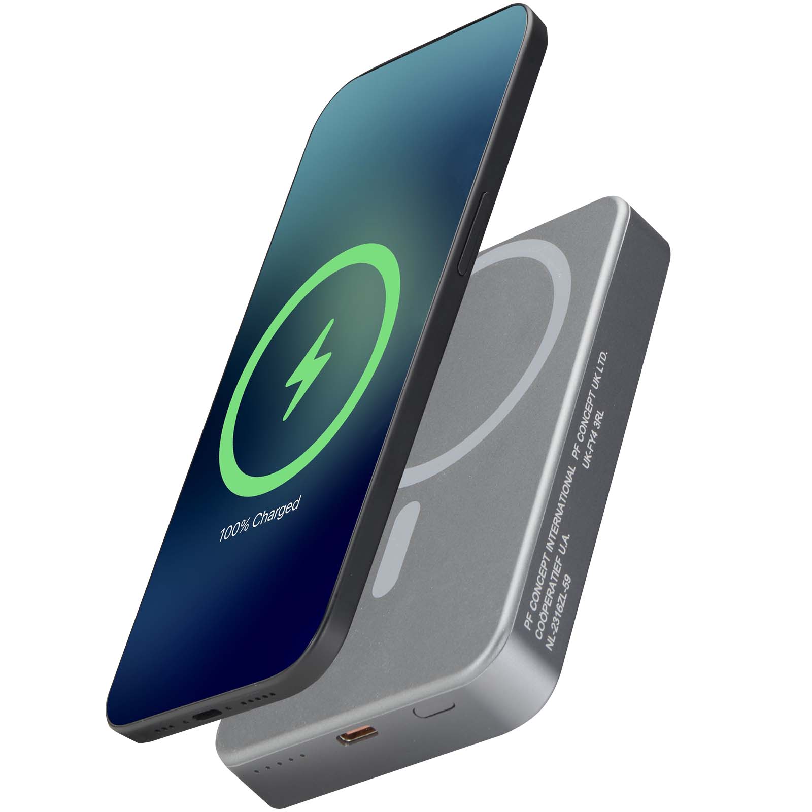 Powerbank Avis 10 000 mAh z recyklingowanego aluminium, z wbudowanym magnesem P178877C metaliczny grafitowy
