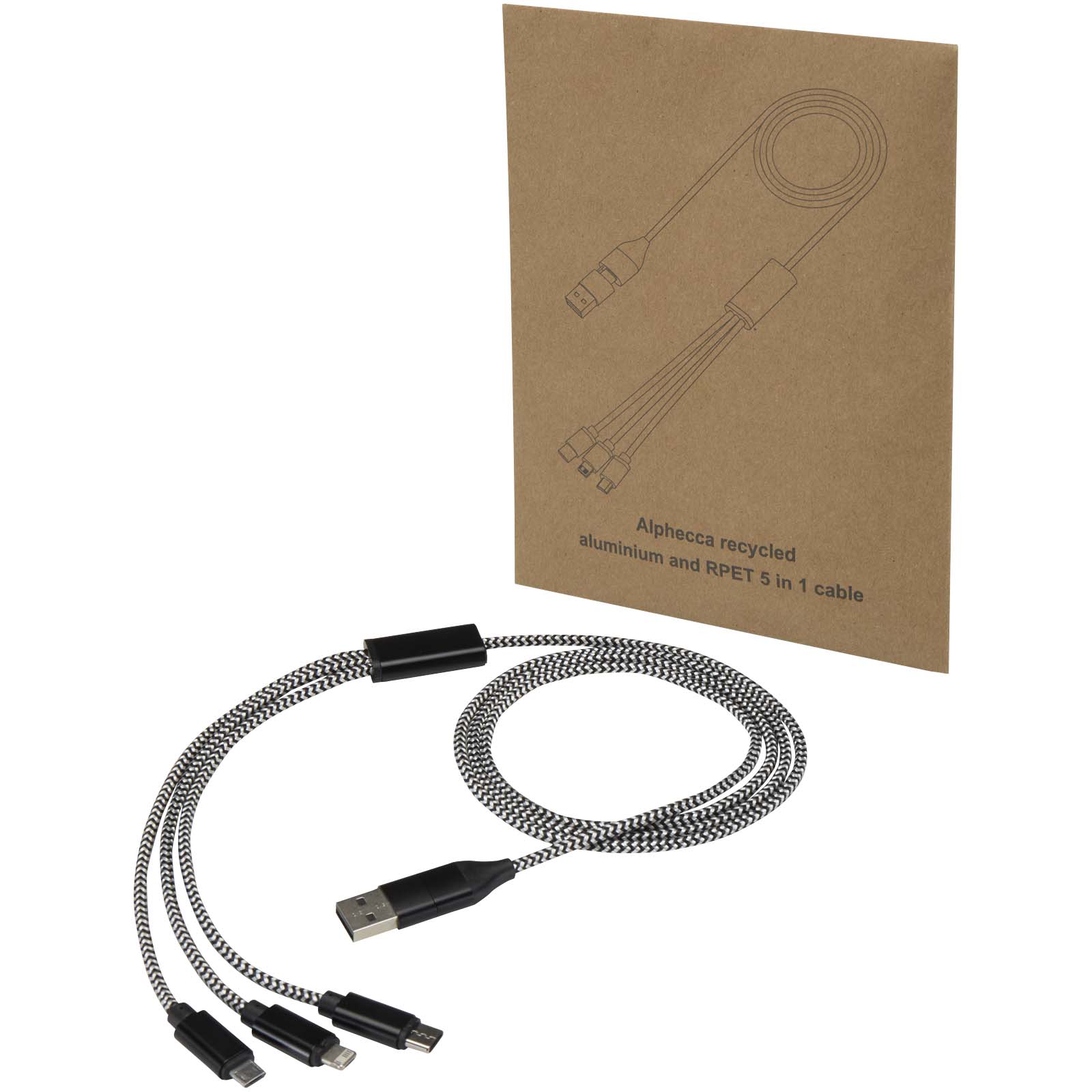 Alphecca - kabel ładujący 5 w 1 wykonany z recyklingowanego aluminium i tworzywa RPET   P178896C PFC-12449290