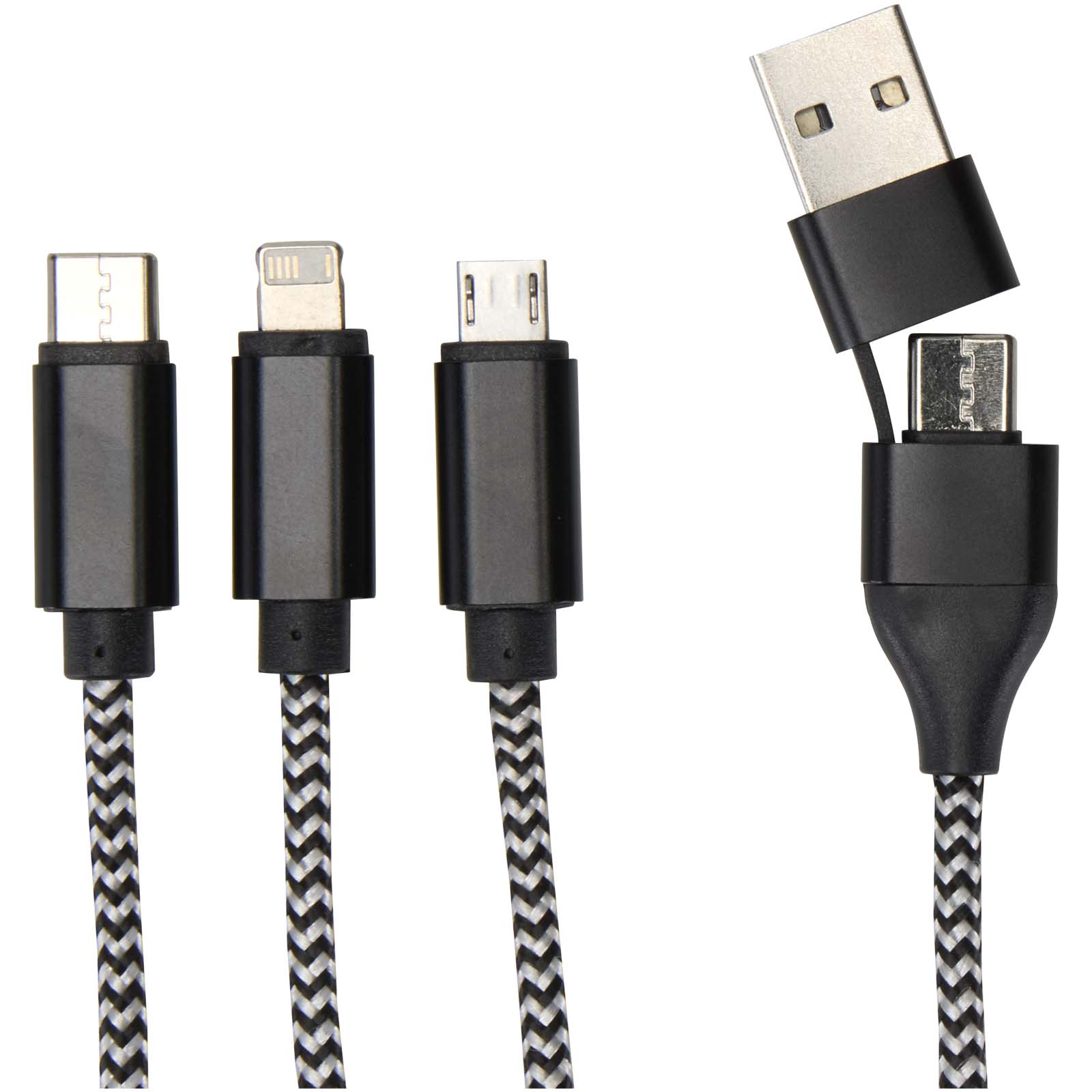 Alphecca - kabel ładujący 5 w 1 wykonany z recyklingowanego aluminium i tworzywa RPET P178896C