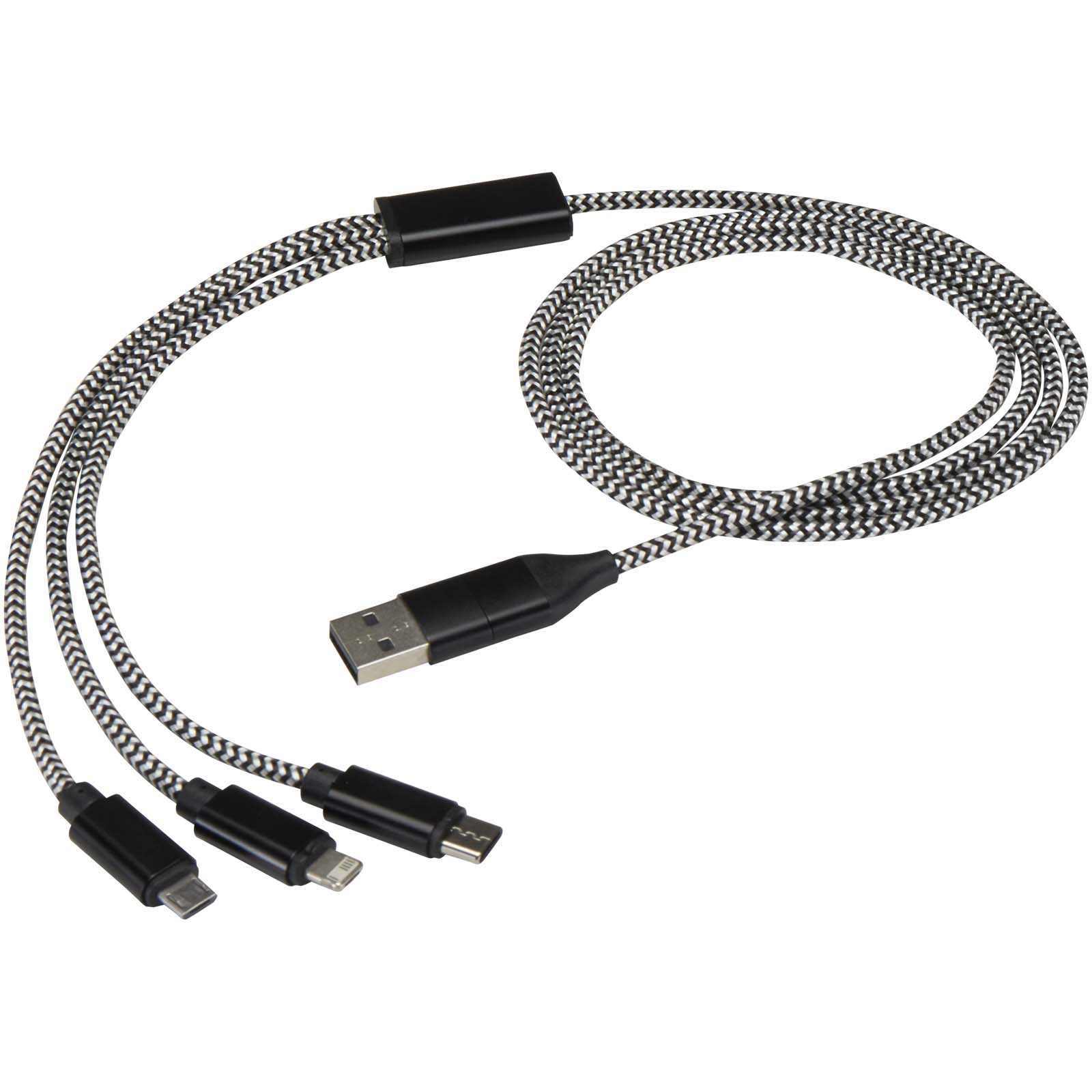 Alphecca - kabel ładujący 5 w 1 wykonany z recyklingowanego aluminium i tworzywa RPET P178896C