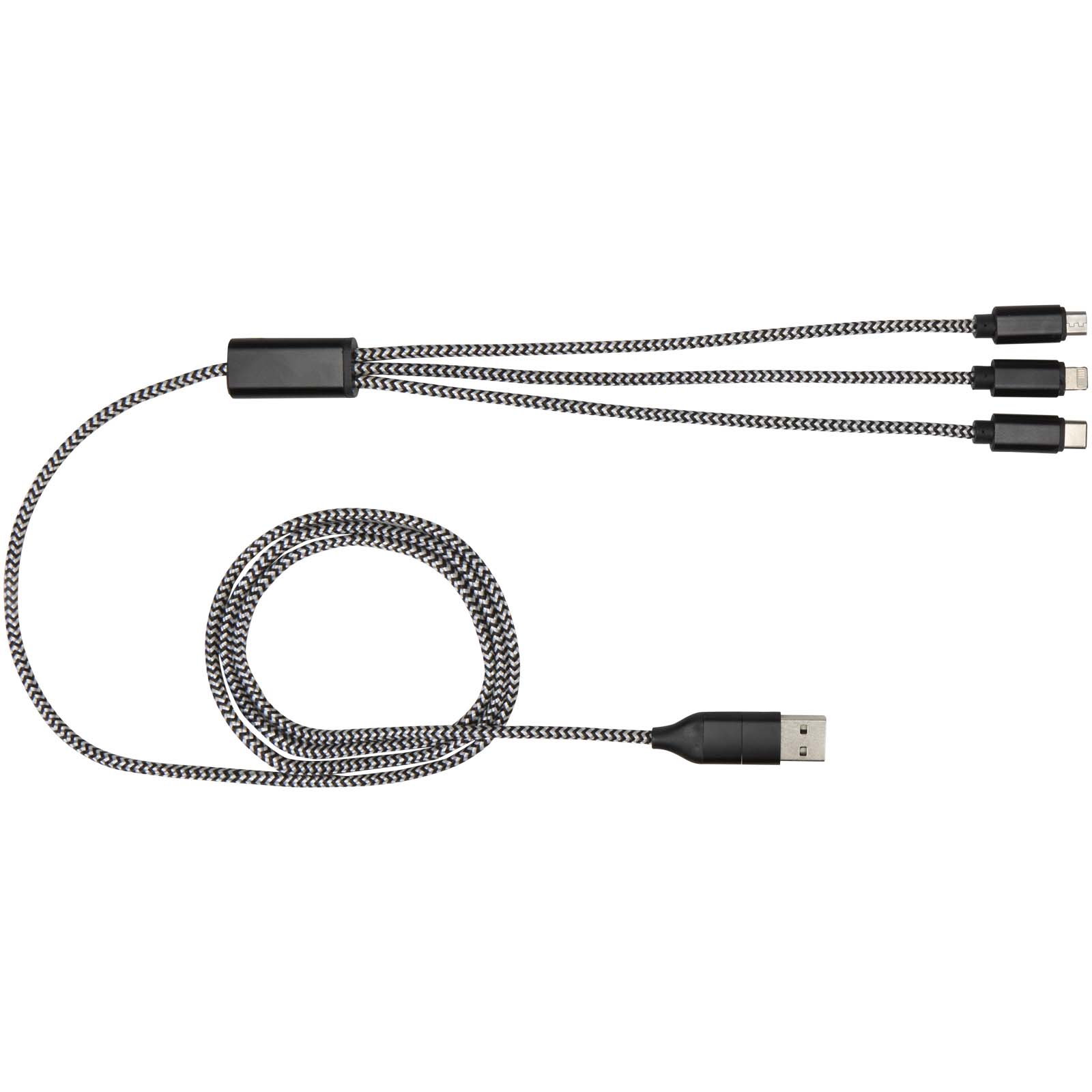 Alphecca - kabel ładujący 5 w 1 wykonany z recyklingowanego aluminium i tworzywa RPET P178896C