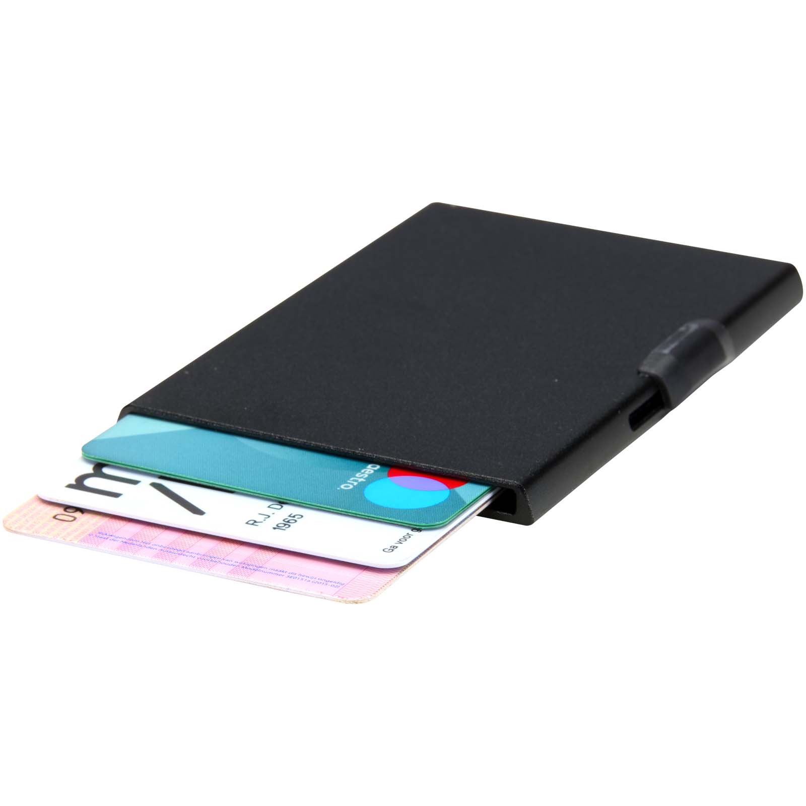 Magnetyczne etui na karty z ochroną RFID, wykonane z materiałów z certyfikatem RCS P179154C czarny