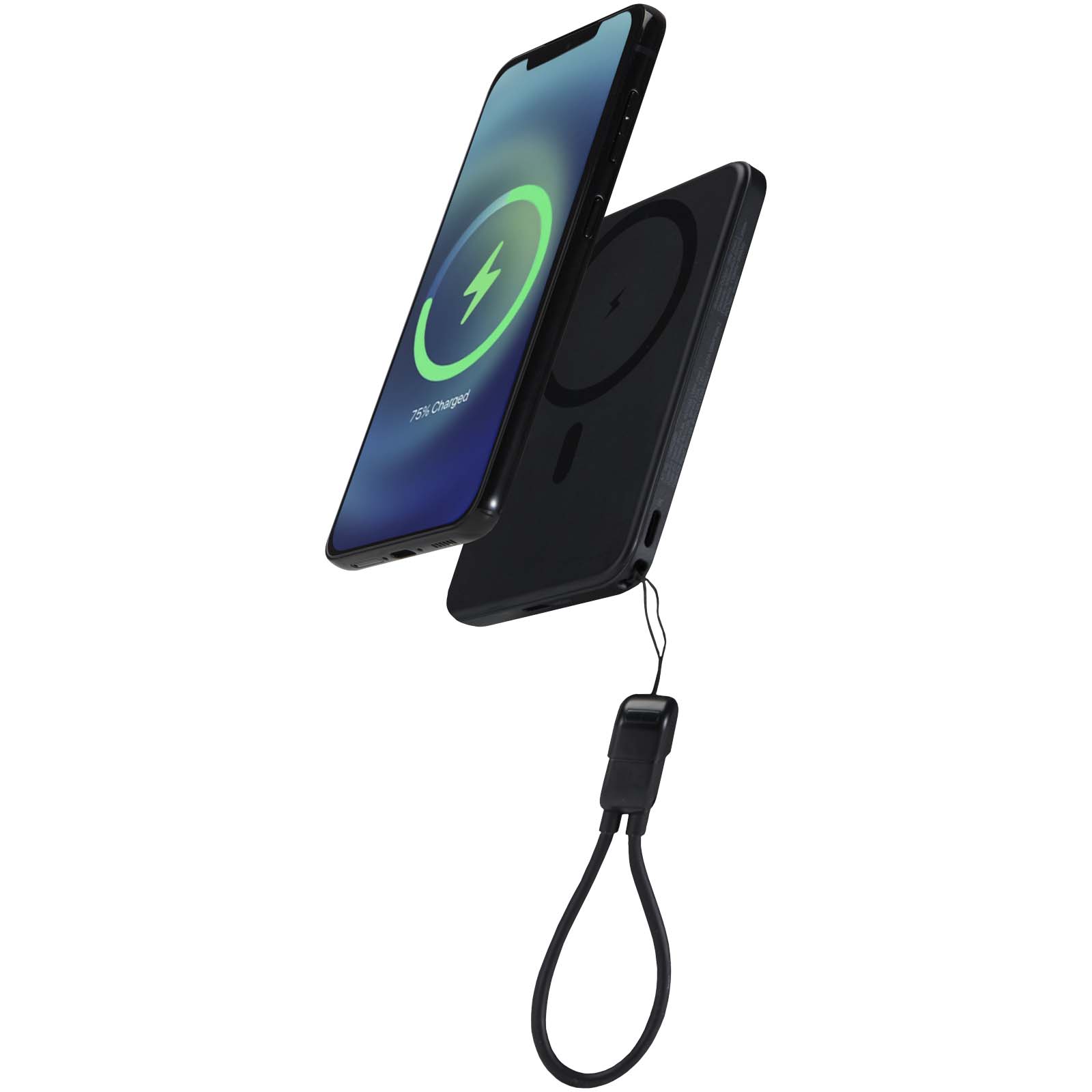 Powerbank SMART o pojemności 5000 mAh, wykonany z tworzywa sztucznego pochodzącego z recyklingu, ze smyczą na szyję P179161C PFC-12452990