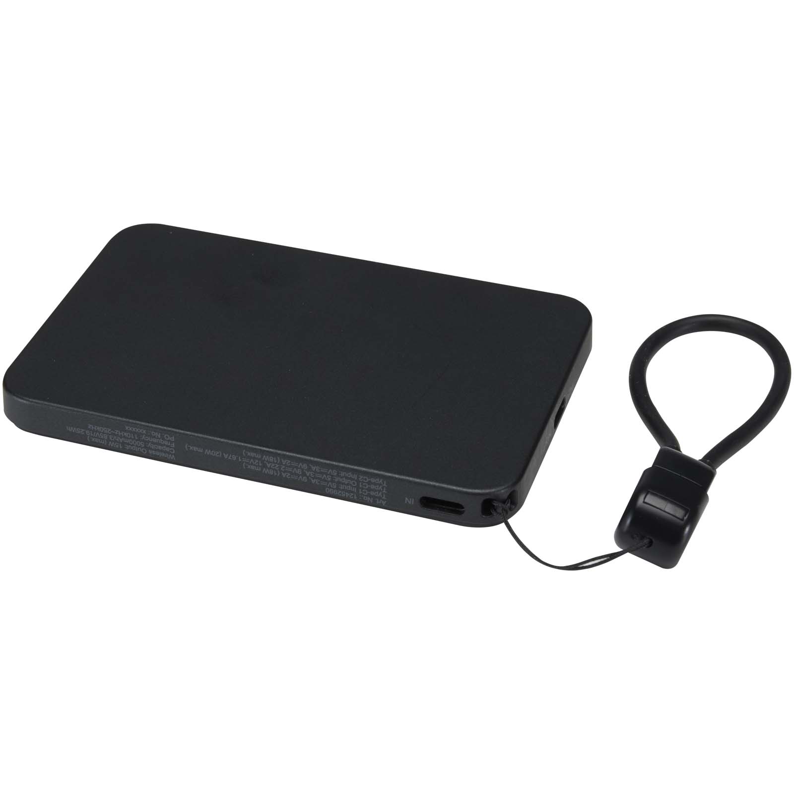 Powerbank SMART o pojemności 5000 mAh, wykonany z tworzywa sztucznego pochodzącego z recyklingu, ze smyczą na szyję P179161C