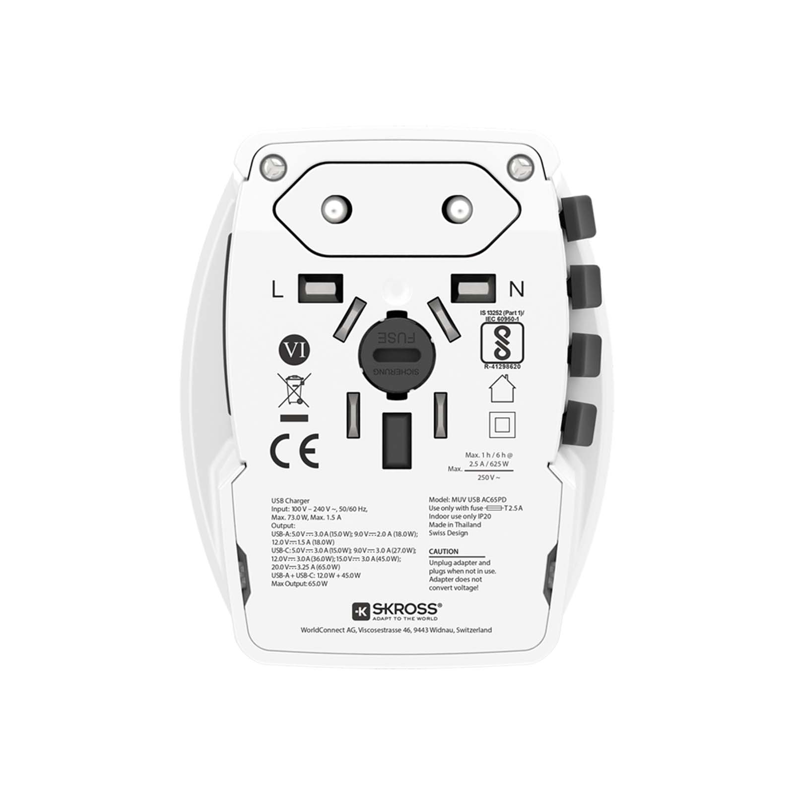 SKROSS® MUV AC65PD – uniwersalna przejściówka z kablem USB-C P181655C