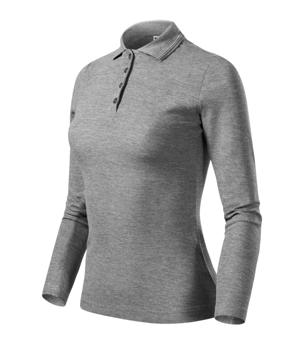 Koszulka polo damska Pique Polo LS P049292F ciemnoszary melanż