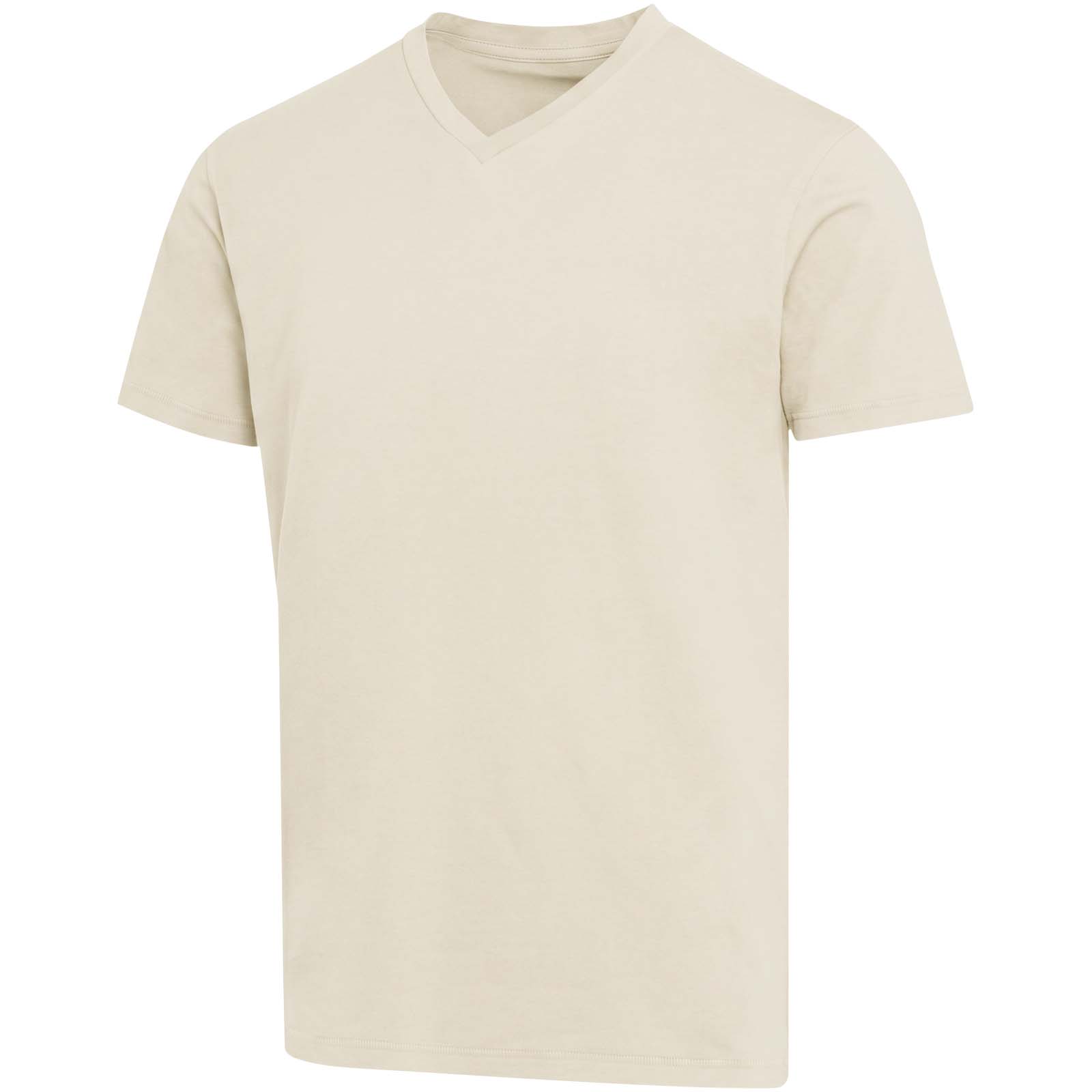 Balfour organiczna koszulka unisex z krótkim rękawem i dekoltem w serek, wykonana z materiału o gramaturze 200 g/m², z certyf P156831C piaskowiec
